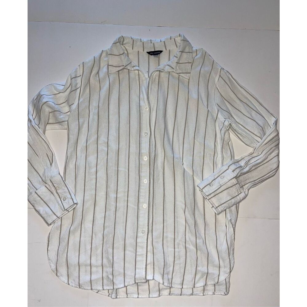 THE LIMITED LS Button Up Brown Stripe Top‎ Shirt Blouse S heavy summer cover up